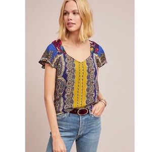 Anthropologie-scarf print flutter sleeve blouse 6